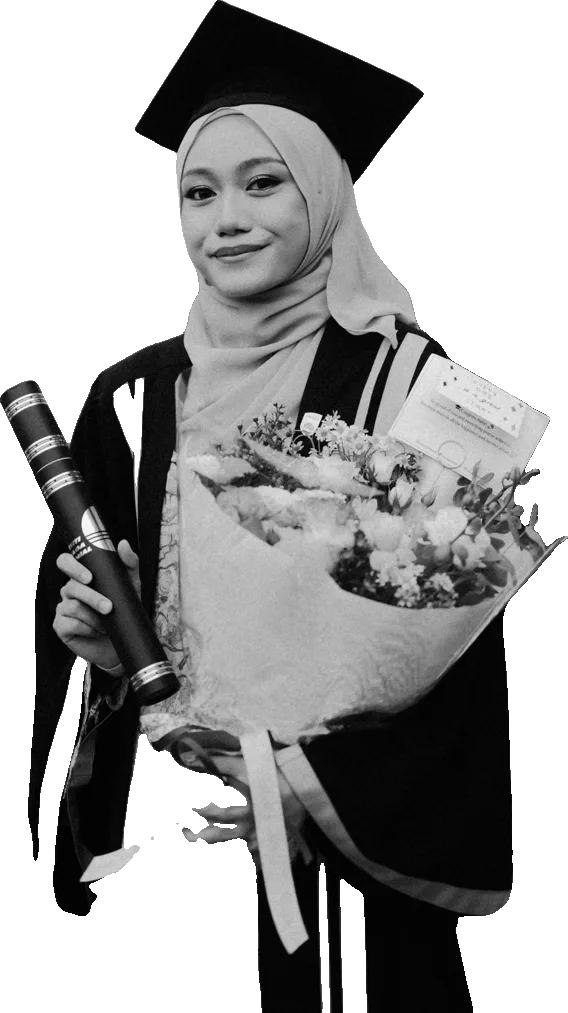 Sabrina holding her bouquet and scroll
